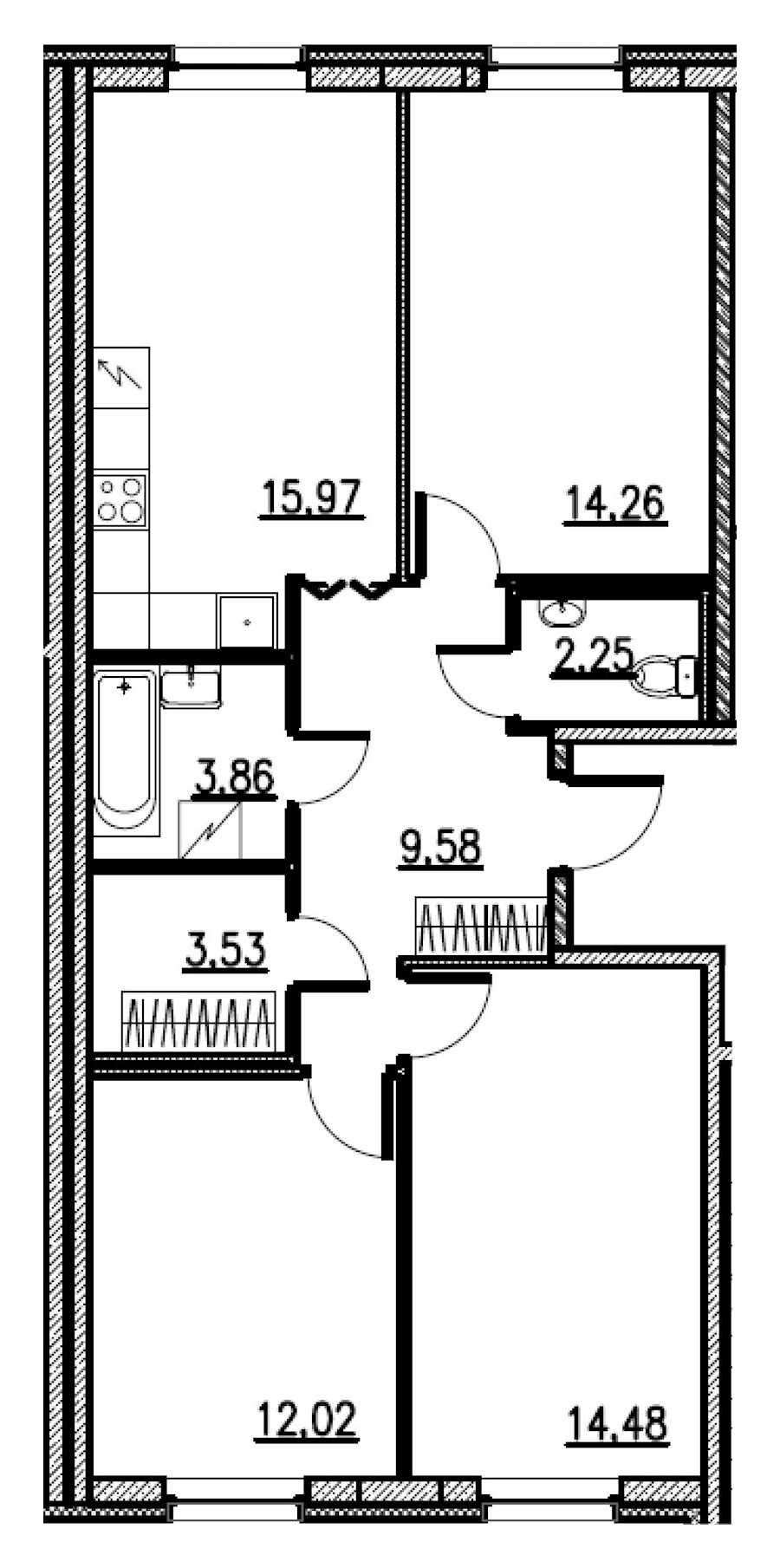 Трехкомнатная квартира в : площадь 75.95 м2 , этаж: 2 – купить в Санкт-Петербурге